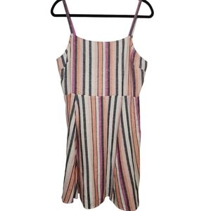 NWOT GAP Women's Pink Striped Spaghetti Strap Fit And Flair Linen Dress Size L